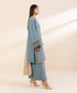 Women's Unstitched Embroidered Greyish Blue Linen Three Piece Suit